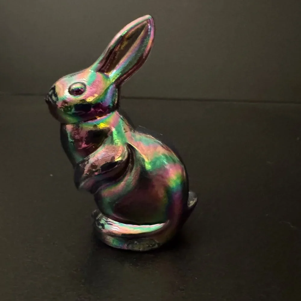 Fenton Handmade Iridescent Glass Bunny Figurine 2.75" Tall Collectible USA-Made - Picture 4 of 7